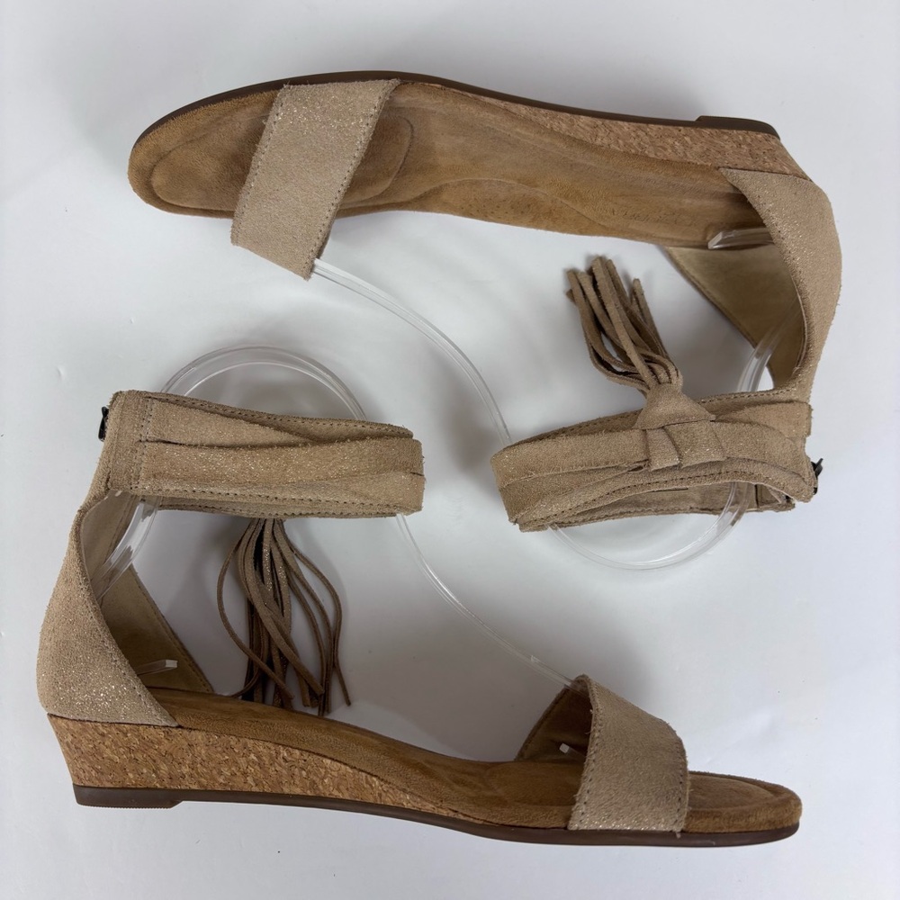 Koolaburra by Ugg Frosted Suede Leather Sandals Tassel Wedge Shoes Tan Size 7.5 - Picture 8 of 14